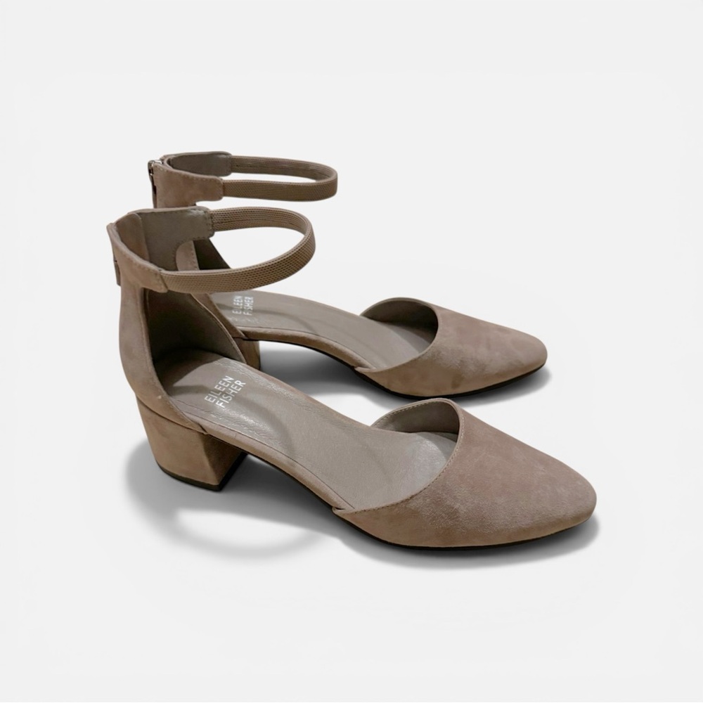 Eileen Fisher Women's Gray Suede Ankle-Strap Block Heel Pumps Sz. 8.5